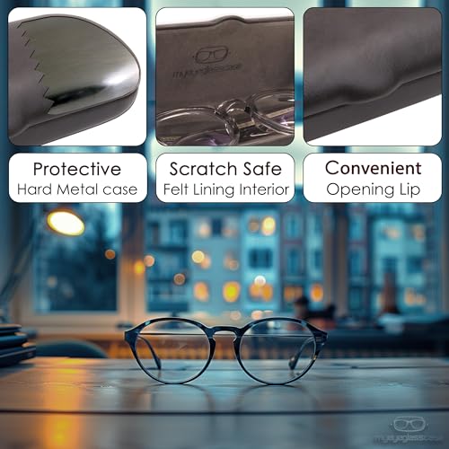 Image of MyEyeglassCase Men Small Glasses case - Eyeglasses Hard Shell Holder Pouch & Cloth-Reading Slim & Narrow Case Heavy Duty