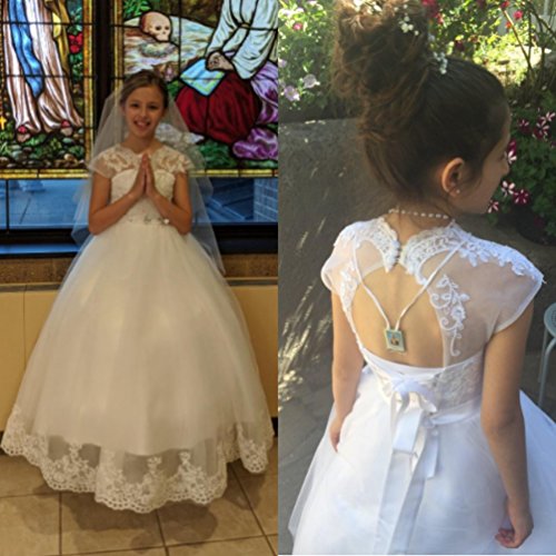Magicdress White First Communion Baptism Dresses for Girls 7-16 Lace Princess Flower Girls Gown 104
