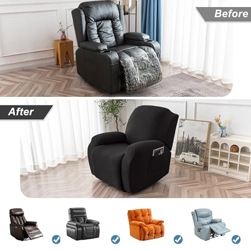 Image of Genina Recliner Chair Cover, Stretch Reclining Chair Covers, Recliner Sofa Slipcovers Stripe Jacquard Lazy Couch Covers Furniture Protector Covers for Pet Kid (Black, 1 Seat)