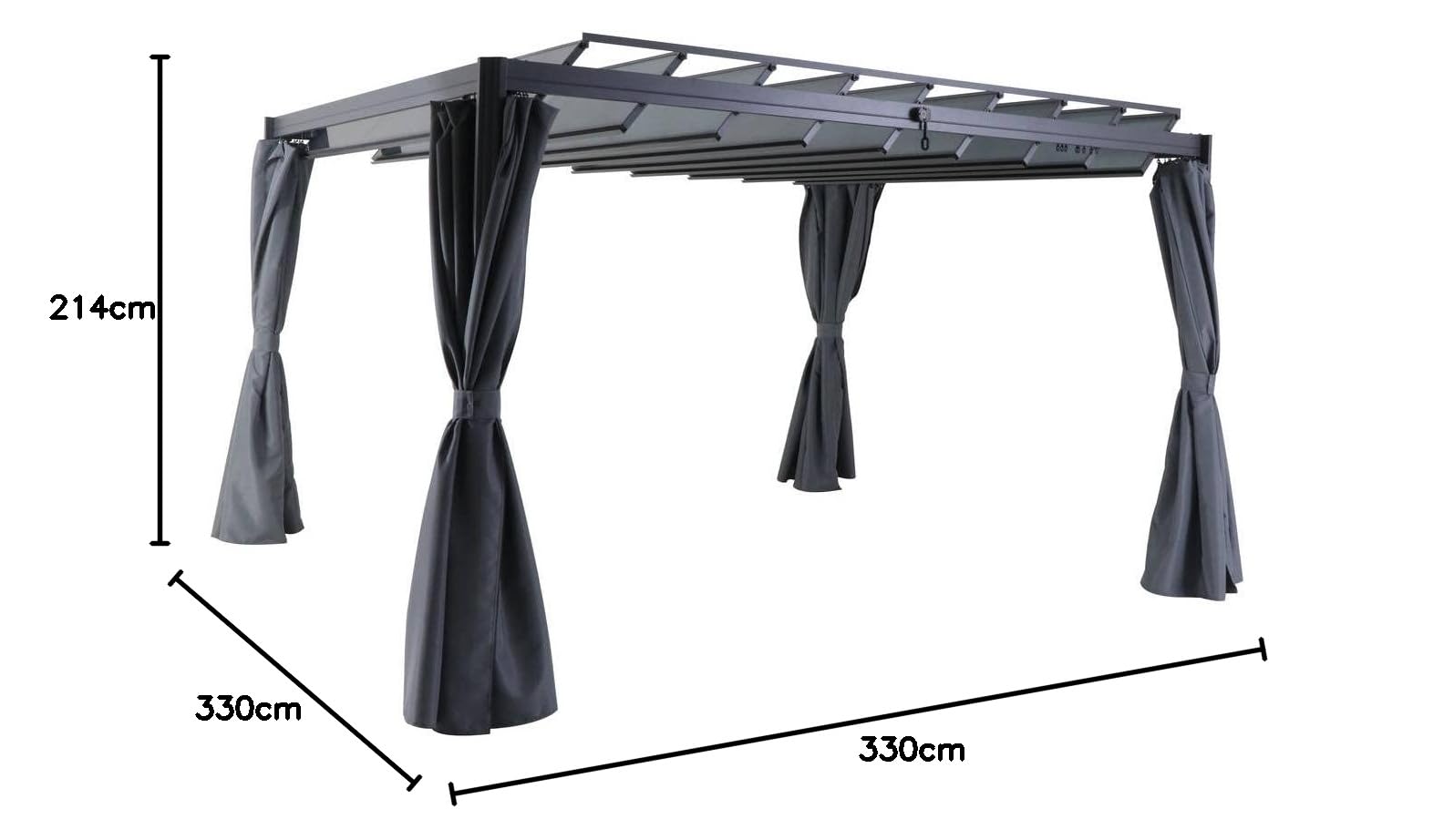 Hespéride - Kit 4 Rideaux pour Pergola Belize - Ardoise - 330 x 214 cm, Polyester Opaque - Accessoire pour Tonnelle, Vendu sans Structure