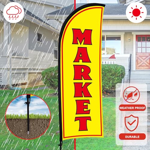 Buryeah 2 Sets Market Feather Flag Pole Kit 7 ft Farmers Market Banner Sign Advertising Swooper Flag with Pole Kit and Ground Stake and Portable Bag for Outdoor Business Events(Yellow) - Thumbnail 6
