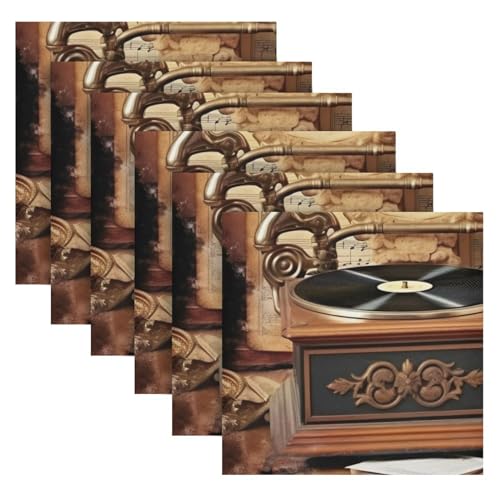 Servilletas de tela cuadradas Satin Retro Phonograph x6 miniatura 6