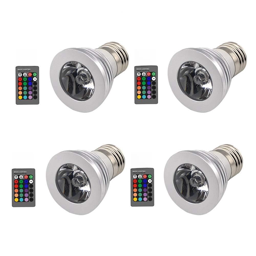 Chao Zan 3W E27 E27 Rgb Colour Changing Led Bulb 3W Dimmable, 16 Colors Cool White 6000K, Led Spot Lights With Remote Control, Energy Saving Lamp Bulb, 4 Pack