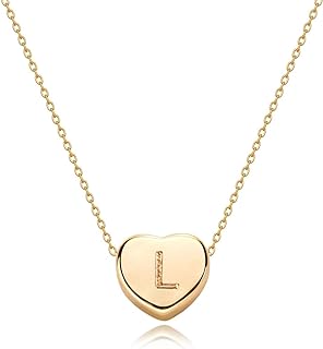 Tiny Gold Initial Heart Necklace-14K Gold Plated Handmade Dainty Letter Heart Necklace for Women