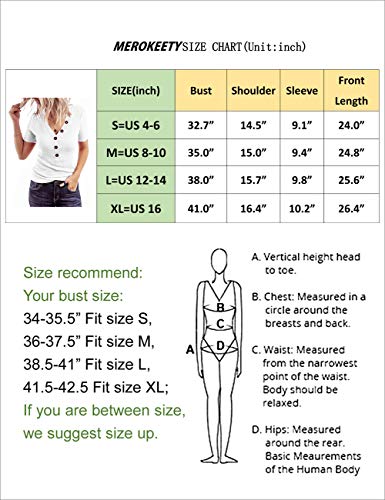 MEROKEETY Women's Short Sleeve V Neck Ribbed Button Tops Basic Solid Color Tee Shirts - Image 5