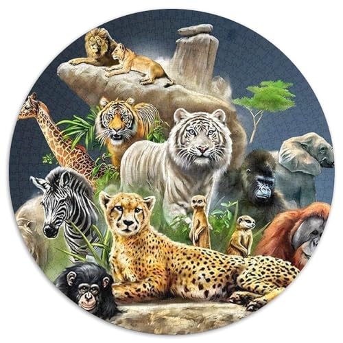 Puzzle de 1000 piezas redondo de animales salvajes para adultos en escena de selva