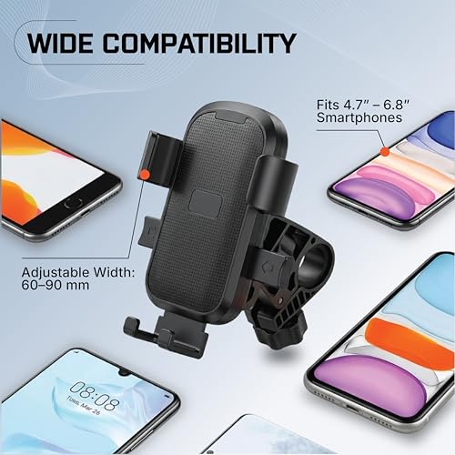 Image of Robustt Mobile Holder for Bike Handlebar | 360 Rotation + Tilt Adjustment Phone Mount with Anti Shake Grip | Stand Fits 4.7 to 6.8 Inch Mobiles | Bike Smartphone Stand for GPS Navigation (Black)