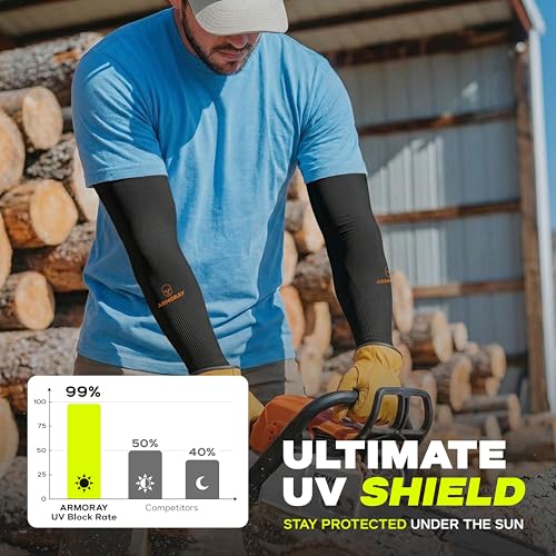 Image of ARMORAY Arm Sleeves for Men and Women - UV Sun Protection Cooling Compression - Tattoo Cover Up Sleeve for Daily Wear & Work