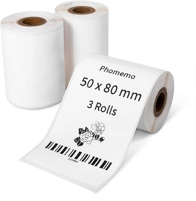 Phomemo 3 Rolls Thermal Label, Multi-Purpose Self-Adhesive Label for Phomemo M110/M200 Label Maker, 1.97"x3.15"(50x80mm),100 Labels/Roll3 Rolls(White Label)