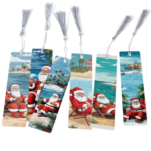 Marque-page Père Noël à la plage : ne perdez plus votre page avec ces 6 signets à pompons
