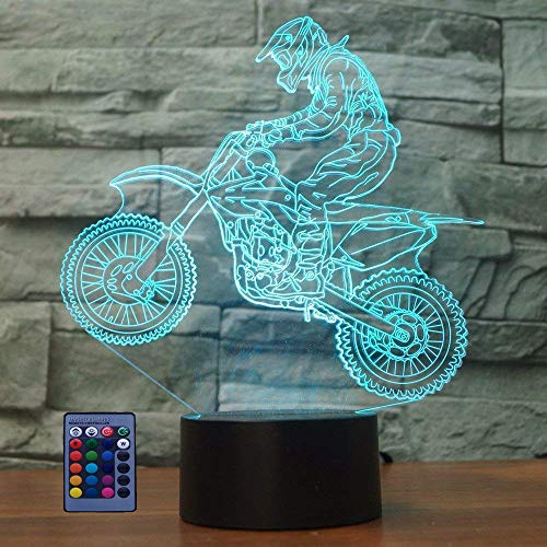 3D Moto LED Lampe Art Déco Lampe LED 3D Lampe Contrôle à distance 7/16 Couleurs Change Veilleuse USB Powered Enfants Cadeau Anniversaire Noël Cadeau