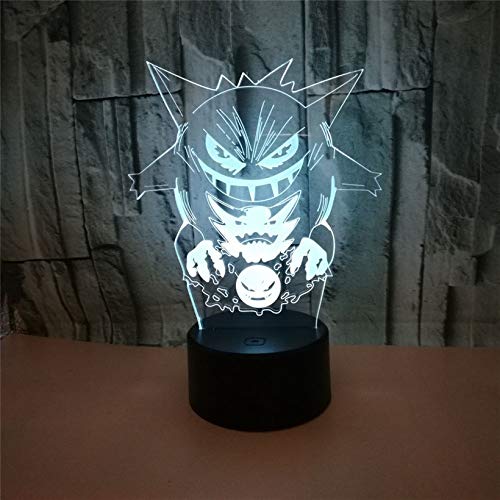 WoloShop Lampara LED Pokémon Gastly Haunter Gengar Evolución Cambia Color USB Luz Nocturna