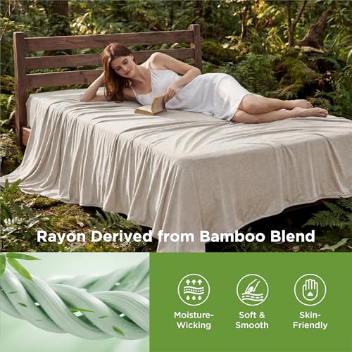 Image of Bedsure Oat Beige Cooling Blanket Queen Size for Hot Sleepers - Summer Cold Blanket for Queen Size Bed with Rayon Derived from Bamboo, Ice Cool Cold Arc-Chill Thin Summer Bedding Essentials, 90x90