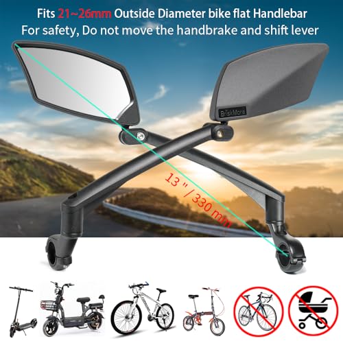 image for BriskMore Handlebar Bike Mirror - Crystal Clear HD Glass, 360° Adjust