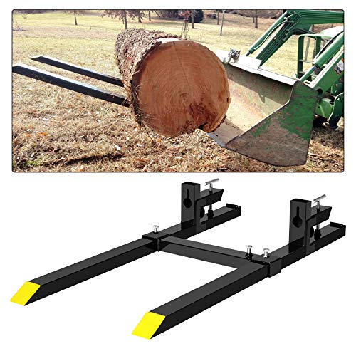 EBESTTECH 1500LBS Clamp on Pallet Forks 60 Inch Heavy Duty Steel Fork Length Pallet Bucket Forks Compatible with Adjustable Stabilizer Bar for Loader Bucket Skidsteer Tractor