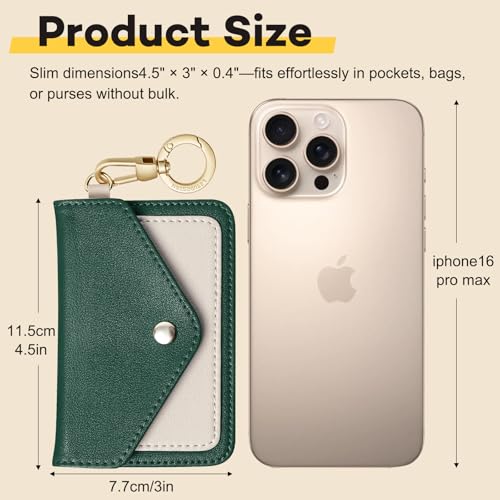 Cute Everyday Card Holder for Women & Girls with Belt Loop,Slim Wallet with Metal Clasp for Transit Cards,ID,Gym Access,Organizer Gifts for Girls(Green)4