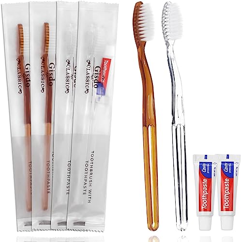 Kit brosse à dents de voyage jetable en poils moyens souples avec emballage individuel
