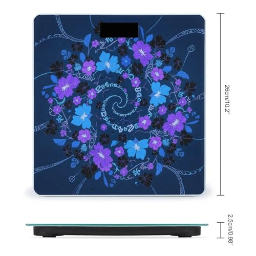 Báscula de baño digital con diseño floral azul, púrpura y negro miniatura 2
