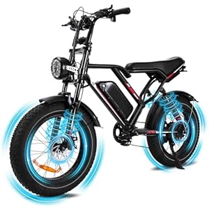 Elektrische Fiets, Krachtige Motor,Dubbele Opschorting 50.8CM Dikke Banden,48V 17.5AH, Lange Bereik 50KM voor Pendelen en Off-Road Allround Grote Handing Ebike voor Volwassenen, Max Load 150KG (Zwart)