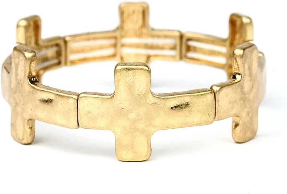 Rosemarie's Religious Gifts Women's Statement Cross Charms Stretch Bangle Bracelet, 6.5"