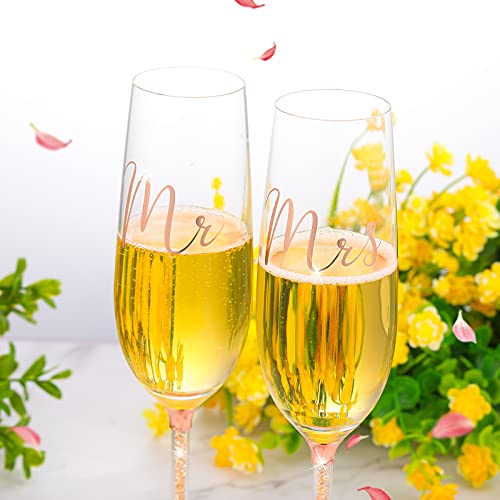 Boao 4 Piece Wedding Toasting Flutes And Cake Server Set Wedding Reception Supplies Champagne Glasses Cake Knife Pie Server (Rose Gold Diamond, Simple) #TOP4