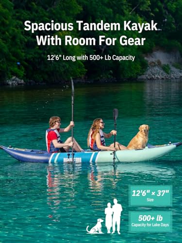 Image of Niphean Inflatable Kayak 2 Person, 12'6 inch Tandem Kayak with 500lb Capacity | 3-Chamber Stable Design, Drop-Stitch Floor, with Fishing Mounts, Camera Base, Kayaks Seats for Lakes, Touring, Fishing
