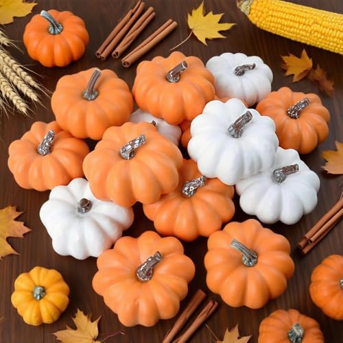 Calabazas artificiales duraderas que no se pudren para decoración de mesa y chimenea 7