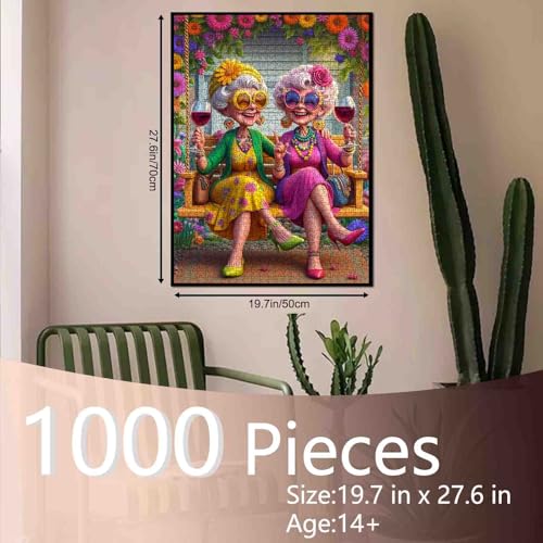 Rompecabezas de 1000 piezas para adultos: Anciana, tema vino, tamaño final 50 x 70 cm, ideal como regalo o decoración para el hogar miniatura 2