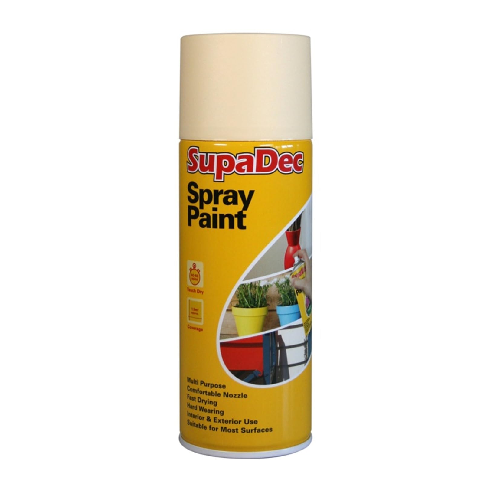 HOCHSTE SupaDec Multi-Purpose Spray Paint, Fast Drying, Durable Finish for Wood, Metal, Masonry, Interior & Exterior Use, Ideal for Craft & Home Projects, 400ml, (Cream, Pack of 1)