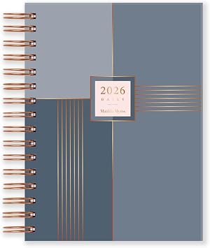 Matilda Myres 2026 A5 Day a Page Diary - January to December - Hardback Covers - Rose Gold Wiro Binding - Year Planners - Lies Flat While Writing - Grey