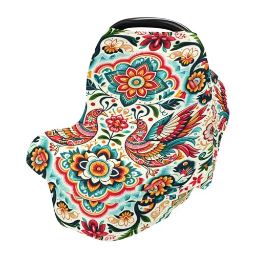 Nesatuwa Baby Car Seat Cover Kalocsa Pattern Breastfeeding Covers Stretchy Breathable Multi-Use Cover Carseat Canopy for Girls and Boys