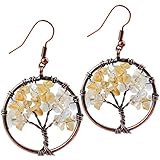 SUNYIK Citrine Tree of Life Dangle Earrings for Women(Copper Plated)