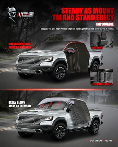 Image of MZS Cab Cover Compatible with RAM 1500 2500 3500 Crew Cab 2010-2023, 600D Waterproof Truck Half Cover with Driver Door Zipper Antenna Hole, All Weather Rain Snow UV Protection Car Cab Covers