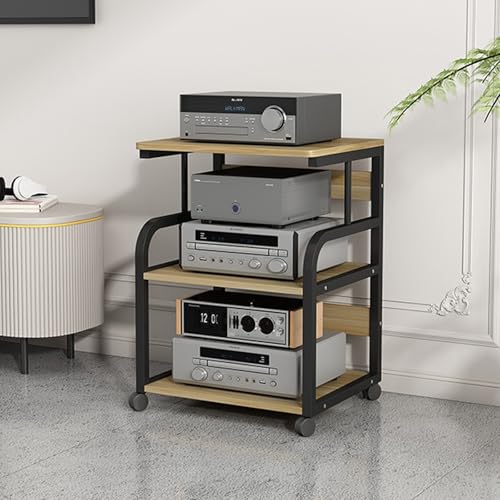 Soporte para equipos audiovisuales de 3 niveles, con ruedas, moderno soporte para reproductor de discos, ideal para salas de reuniones, salas de estar y salas de grabación (negro, 50 cm/19,7 pulgadas