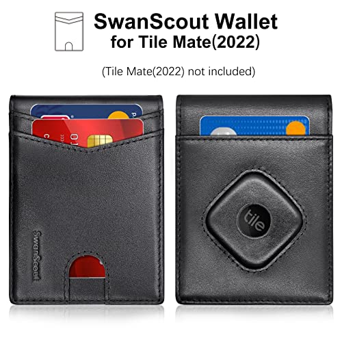 Wallet for Tile Mate (2022), Cash Pocket Version, RFID Blocking Genuine Leather Bifold Wallet with Gift Box (Not Include Tracker)2