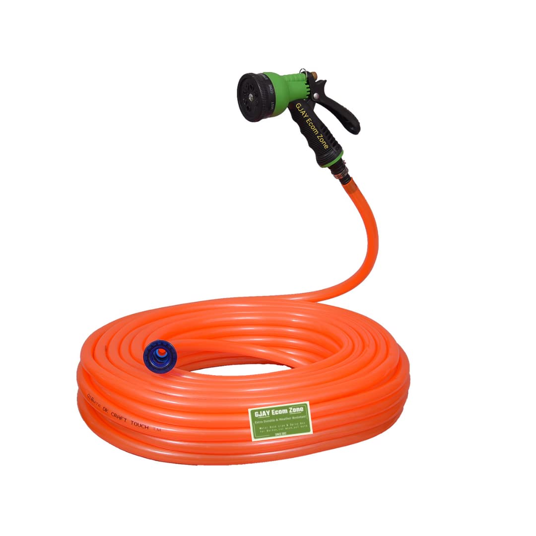 GJAY ECOM ZONE Fits for Garden Water Hose Pipe with High Pressure Spray Gun Accessories & Brass Nozzle Garden/Car Washing/Bike wash/pet Bath (Orange Color (15 MTR Length Orange Hose, 8 Mode Spray Gun) (B0BM447ZX3) Amazon Price History, Amazon Price Tracker