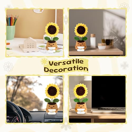 Image of Emotional Support Crochet Sunflower Doll - Handmade Goodbye Gift for Coworkers, Teachers, Students - Positive Affirmation Flower Pot with inchThanks for Growing with Us inch Farewell Message