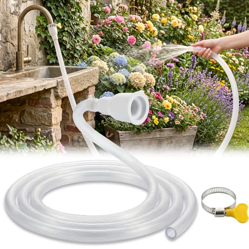 EcoBrisa 6.5 FT Faucet Hose Adapter for Sink Transparent PVC Tube with Adjustable Faucet Connector and Hose Clamp Portable Water Transfer Accessories for Sink Bucket Garden Pet Bathing