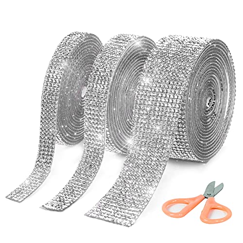3Pcs Rhinestone Ribbon Roll 2Mm Stone Self Adhesive Rhinestone Strips In 3 Different Sizes Nonwashable Silver Diamond Rhinestone Ribbon Bonus Small Scissors Box Perfect For Arts Crafts By Crafiny #TOP21