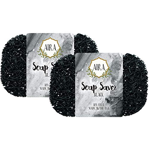 Aira Soap Saver - Soap Dish & Soap Holder Accessory - BPA Free Shower & Bath Soap Holder - Drains Water, Circulates Air, Extends Soap Life - Easy to Clean, Fits All Soap Dish Sets - Black Double Pack