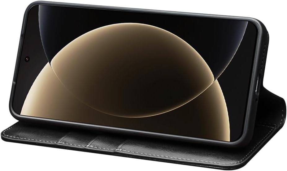 Case for Xiaomi 15 Ultra Slim Card Slot Holder Holster Genuine Leather Sleeve Protection Cover Luxury Wallet Case for Xiaomi 15 Ultra(Black, 6.73 inch)