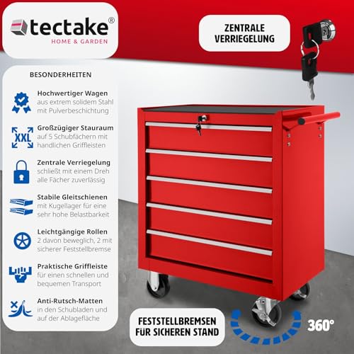 TecTake Werkzeugwagen mit 5 Schubfächer | Abschließbar | Mobiler Werkstattwagen - Diverse Farben - (Rot | Nr. 402796) – Bild 5