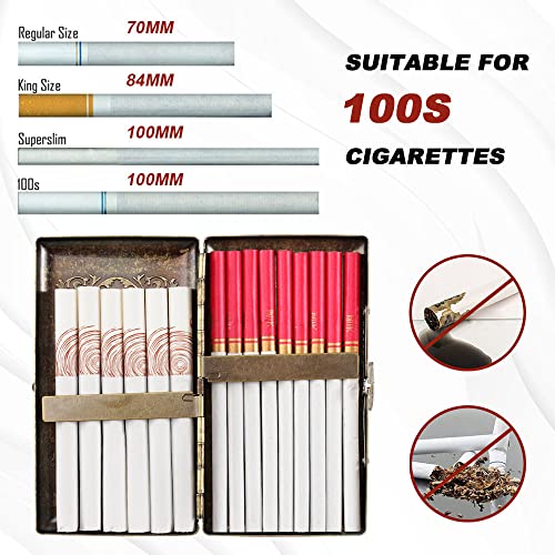 Retro Metal Cigarette Case King Size For Man Women 100Mm Tobacco Box 16 Capacity Sturdy Double Sided Spring Clip Open Pocket Holder Protective Security Wallet Vintage Bronze Birthday Christmas Gifts #TOP1