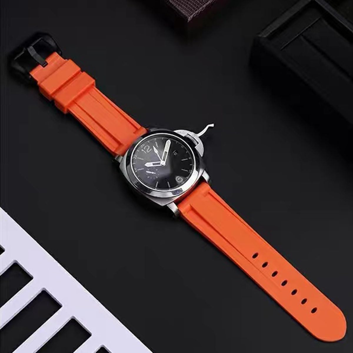 Gummi Uhrenarmband Panerai Armband 22mm 24mm 26mm Uhrenarmband Wasserfest Gummi Silikon Gebürstete Edelstahl Silber Schnalle kompatibel mit Panerai Armband Unisex