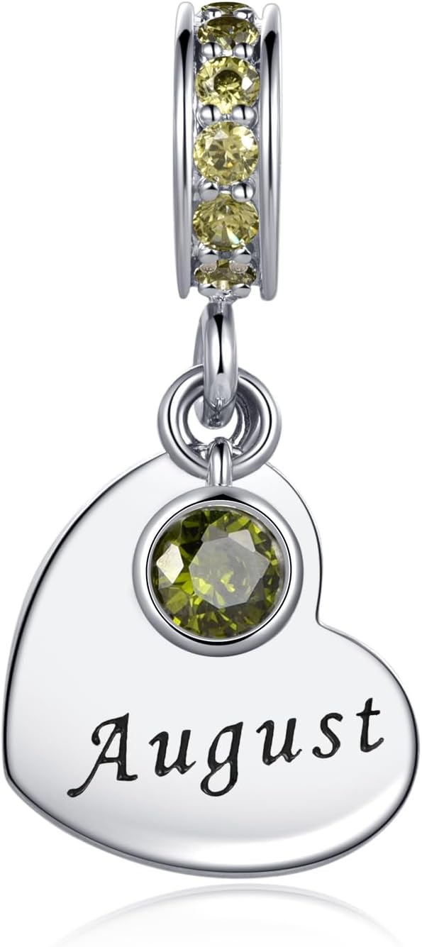 NARTGO January-December Birthstone Birthday Charm Heart Dangle Beads Jewelry Gift for Women Compatible with Pandora Bracelets & Necklaces