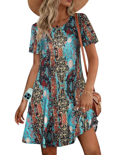 Image of Womens Summer Dresses Beach Casual Loose Tshirt Floral Short Sleeve Flowy Pockets Sundresses 2026