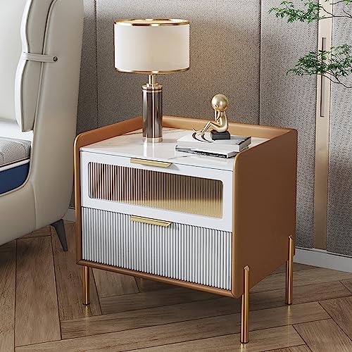 Table de chevet en bois de qualité, meuble orange robuste de 48 cm
