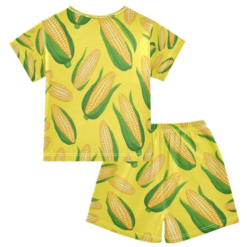 Pajama Sets Short Sleeve Corn Pattern Print Design Soft Cotton Summer Sleepwear 2 Piece PJS Size 5-14T2