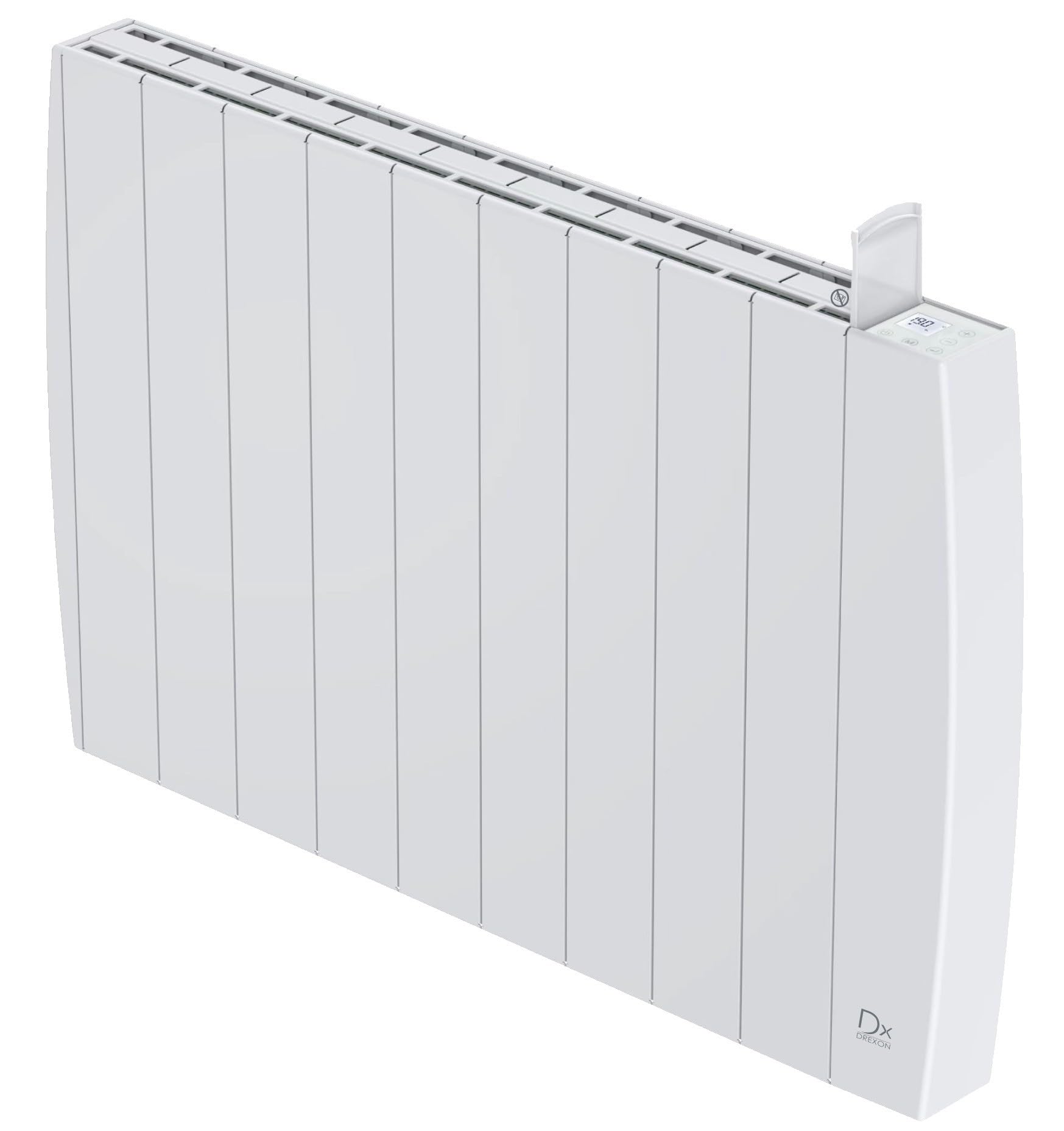 Drexon - Grzejnik ceramiczny z bezwładnością 2000 W - WiFi + aplikacja TUYA - Termostat elektroniczny LCD - IP24 - Bezpieczeństwo dzieci - Biały - 82,2 x 9 x 58 cm
