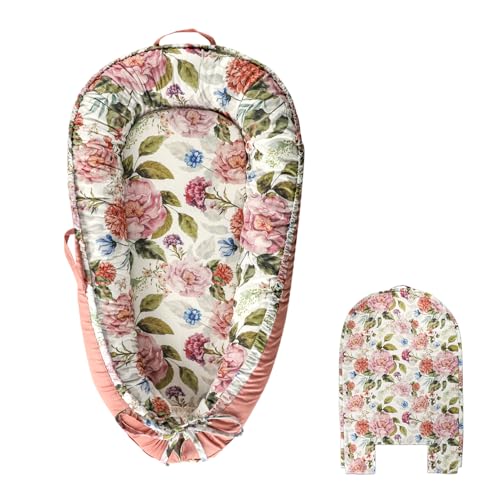 Image of Baby Lounger Replacement Cover, Newborn Lounger cover for 0-12 Months, Breathable & Portable Infant Lounger Case, Soft Baby Floor Seat Cover for Travel, Machine Washable (Cover Only), Peony flower